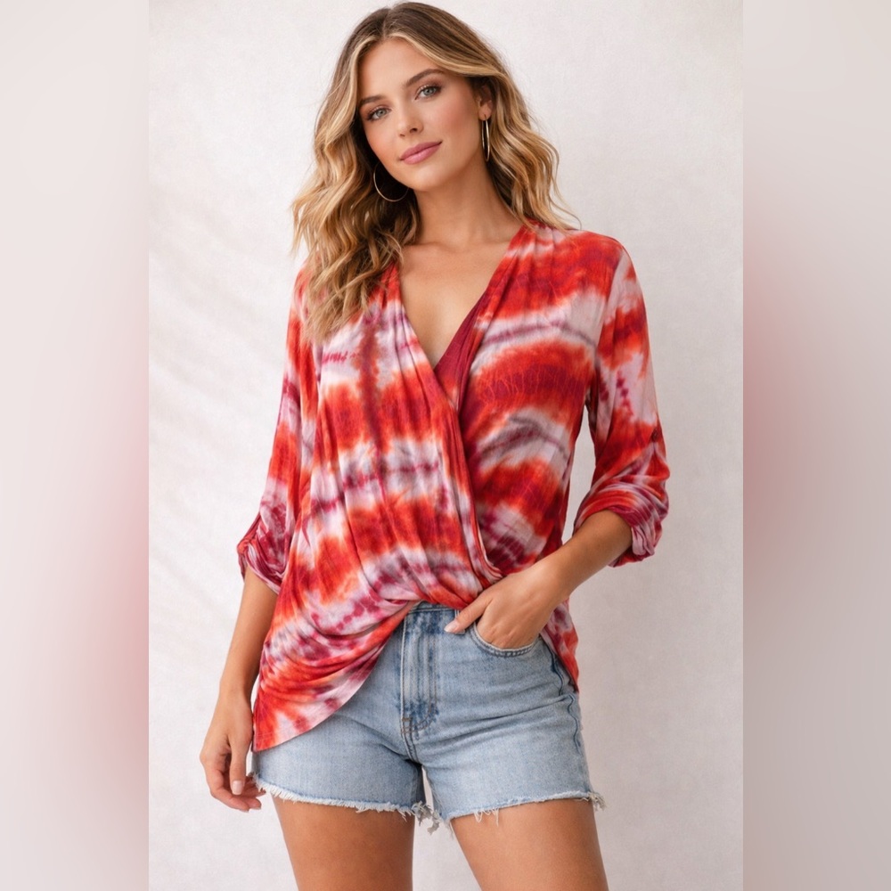 Young Fabulous & Broke Tie Dye Draped Wrap Top Size L Boho
